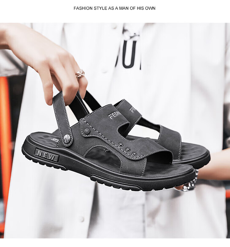 CARTELO Leather Sandals for Men, Summer 2026 Breathable Beach Shoes, Dual-Use Men's Outdoor Slippers, Perforated Sandals 20
