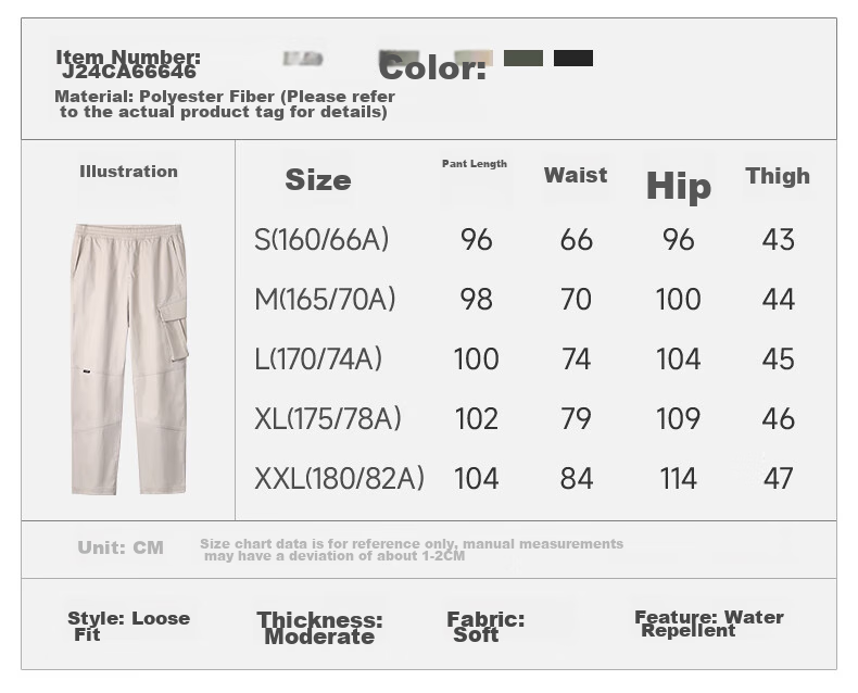 CAMEL Casual Pants for Men, Cargo Pants, Outdoor Water-Repellent, Loose-Fit Wide-Leg Straight-Waist Woven New Sports Trousers 23