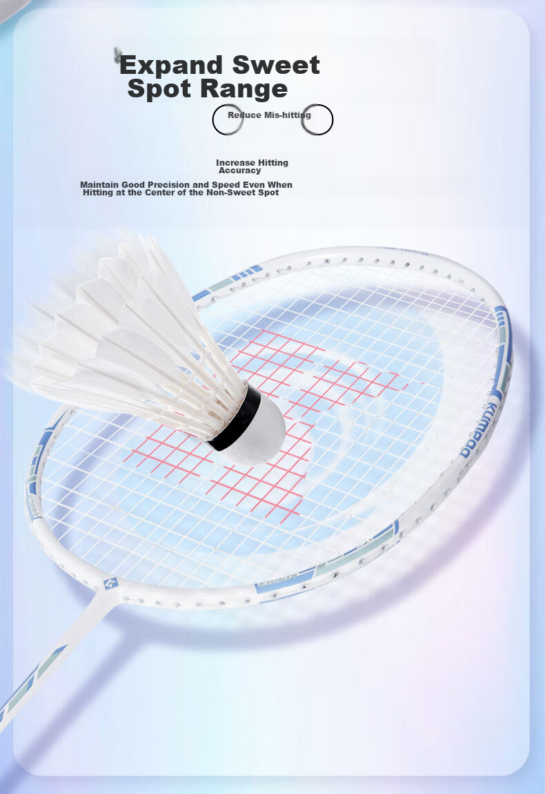 KUMPOO Badminton Racket, Full Carbon Ultra-Light, Suitable for Beginners, Training Racket, Versatile for Attack And Defense, Finished Racket, Xunfeng KD883 White And Gree 6
