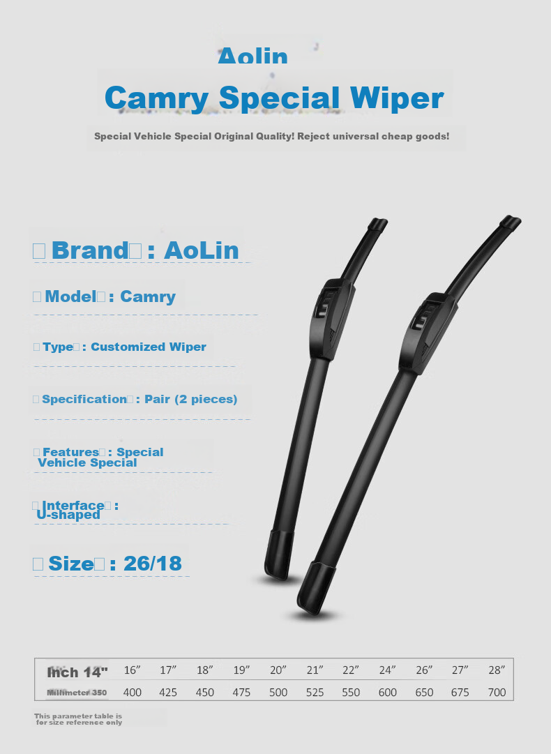 Aolin Boneless Wiper Blade for Toyota Camry 7th Generation [2012-2017 Models], Windshield Wiper/wiper Blade, Original A-Grade Rubber Strip 1