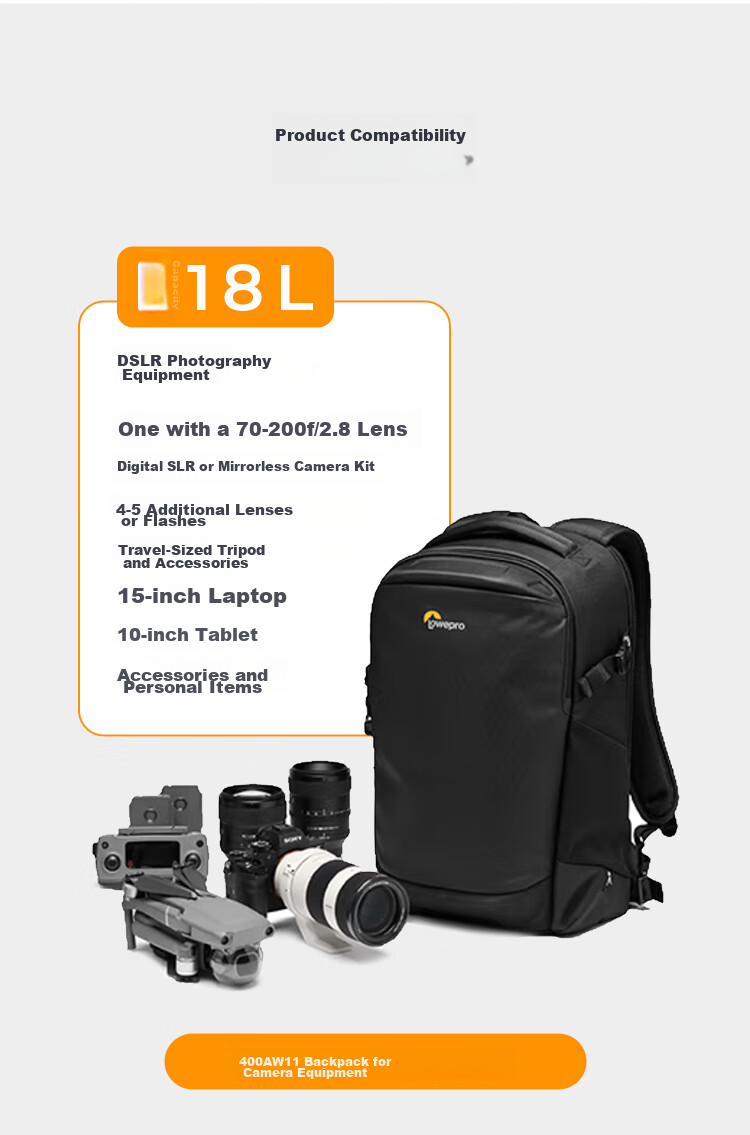 LOWEPRO Leshebao Camera Bag, Rocket Hand Flipside BP 300 AW III Large Capacity Outdoor DSLR Mirrorless Photography Bag, Backpack, Drone Backpack LP37350-PWW 14