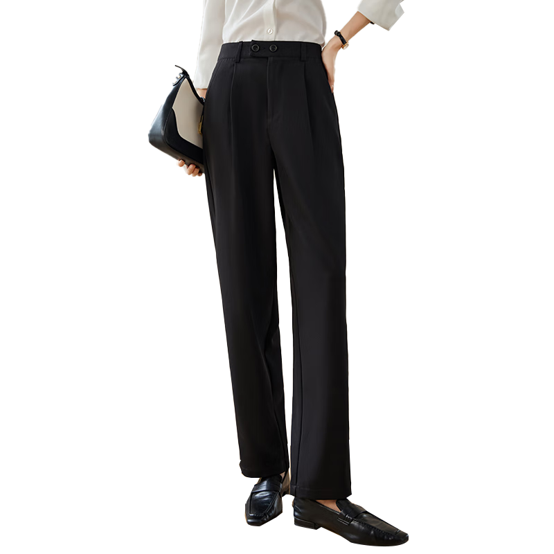 Chushen Women's Casual Trousers with Two-Button Design, Draping Style, Versatile Straight-Leg Pants for Commuting, Suit Pants S143K2030