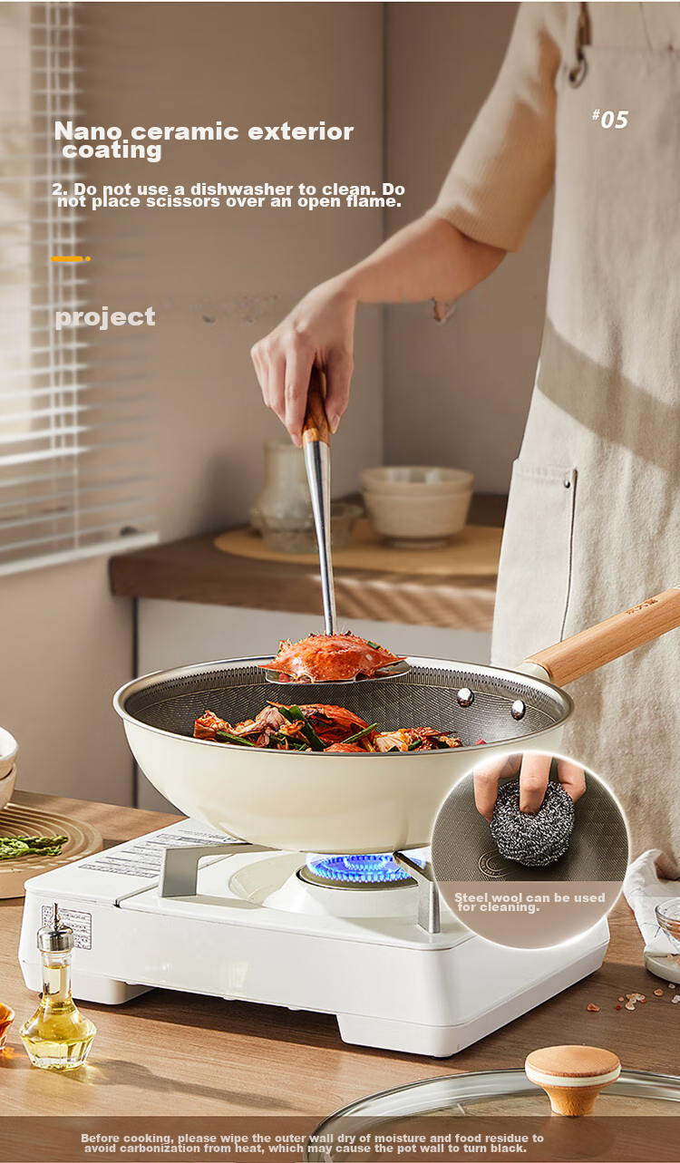 COOKER KING Non-Stick Wok, Household Titanium Frying Pan, Stainless Steel Wok, Induction Cooker Titanium Pan, 32cm 14