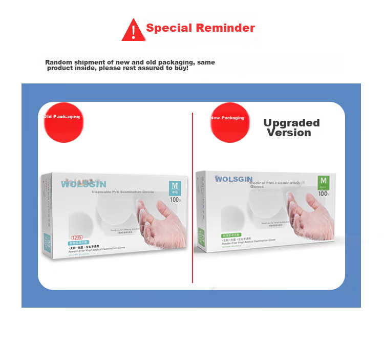 WOLSGIN Disposable PVC Gloves, 100 Pieces, Large Size, Food Grade, Thickened, for Kitchen, Dishwashing, Catering, Cleaning And Inspectio 1