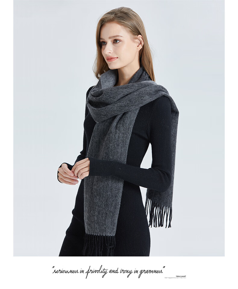 ELLE [Gift Box] 100% Wool Scarf for Women, Double-Sided Autumn And Winter Thick Warm Shawl Neck Wrap Gift Mid-Autumn Festival 15