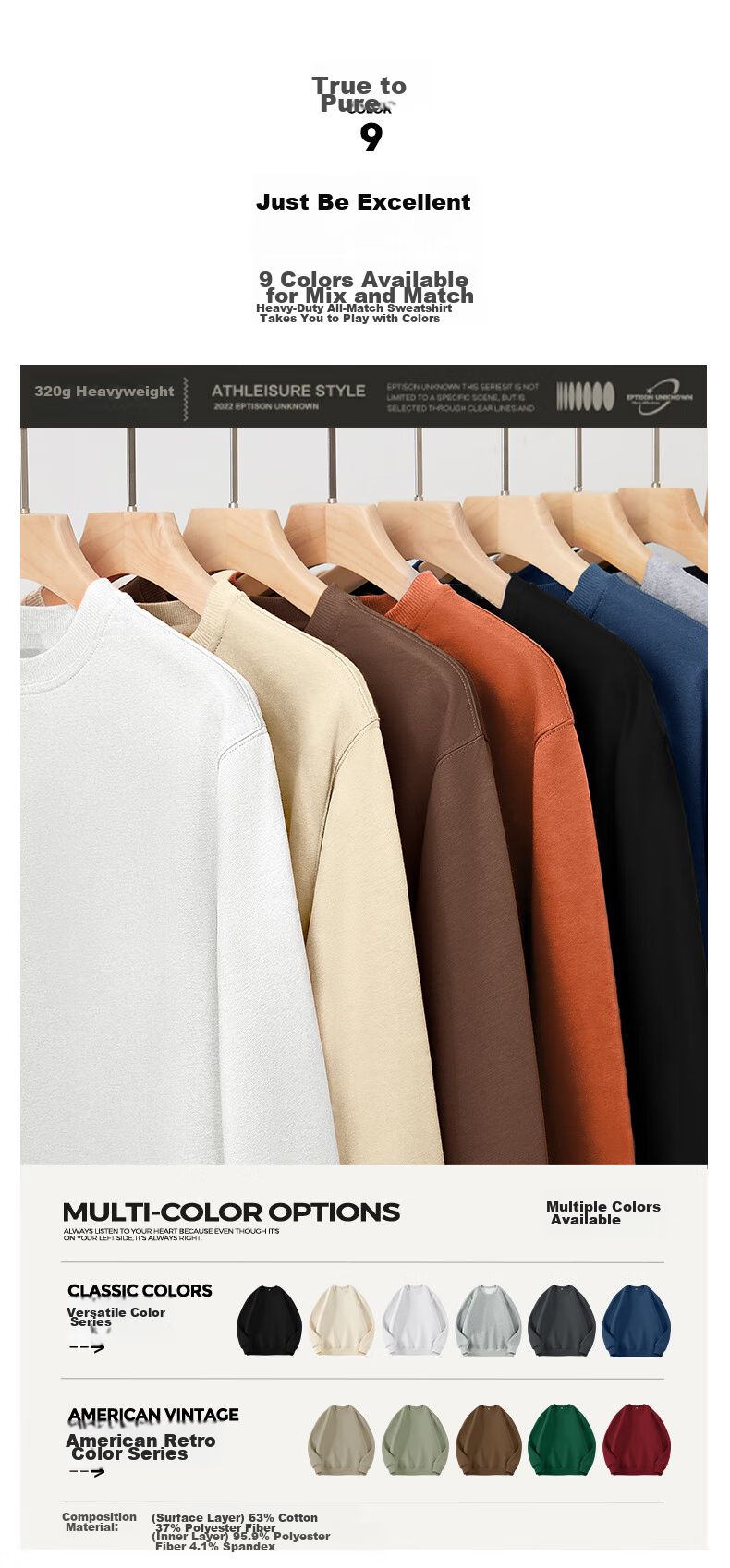 JEANSWEST LIFE Zhenweisi Crew Neck Sweatshirt for Men, Spring And Autumn Heavyweight Quality Breathable Top, American Trendy Brand Youth Versatile Jacket 6