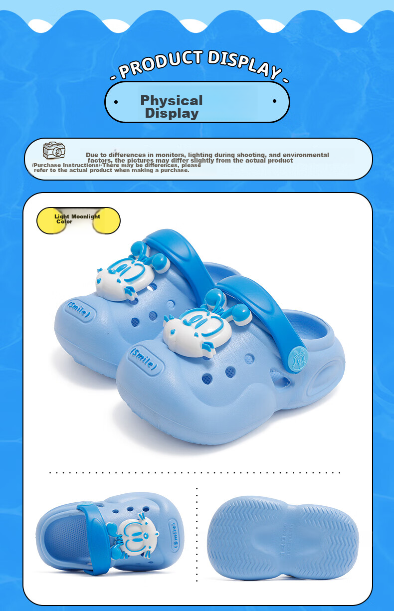 BOBDOG Children's Shoes, Boys' Slippers, Summer Soft-Soled Baby Beach Shoes, Kids' Clogs, 117342003, Light Moon Color, Size 180 5