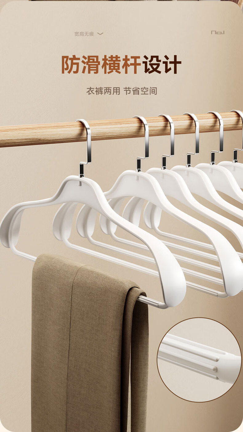 MENGTING Wide Shoulder Hangers, Seamless Clothes Hangers, Thick Plastic Non-Slip Drying Hangers, No Bulging Coat Hangers, Pack of 5 5
