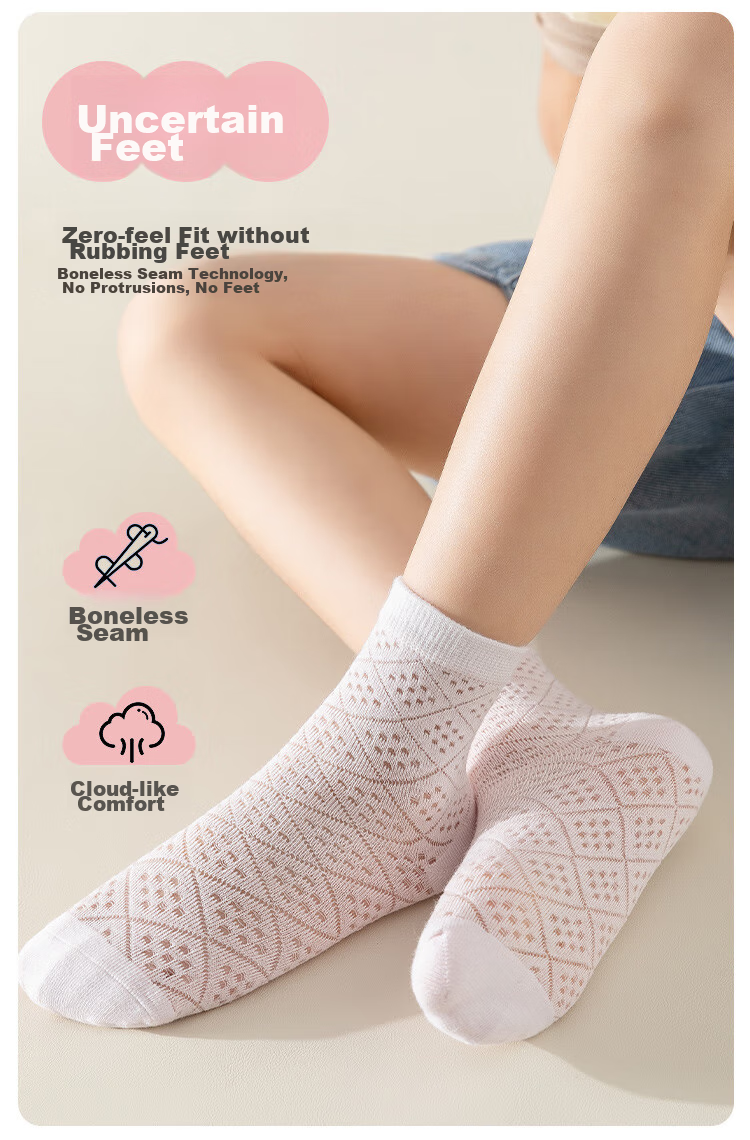 MiiOW Children's Socks, Summer Girls Thin Floral Mesh Cotton Socks, Highly Elastic Breathable Mid-Calf Sports Student Socks, 5 Pairs Pack 8