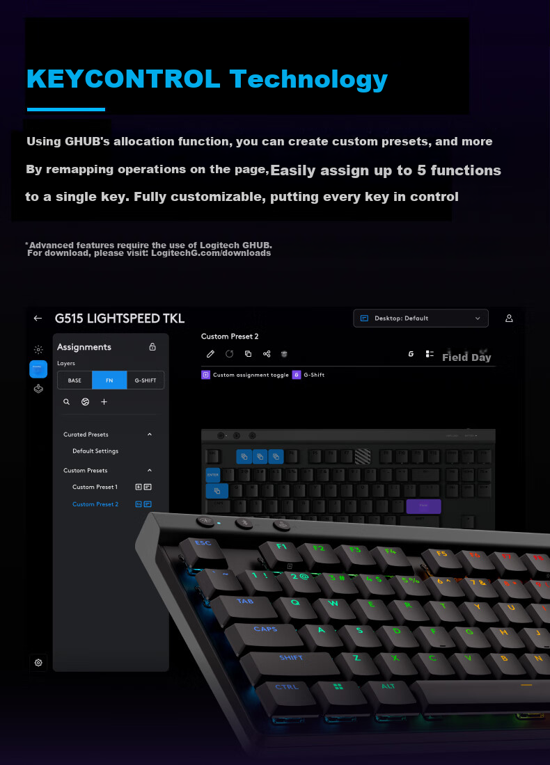 G Falcon Series G515 LIGHTSPEED TKL Low-Profile Wireless Gaming Keyboard, 87-Key Layout, Triangular/PUBG White - T Key (Similar to Brown Switches) 7
