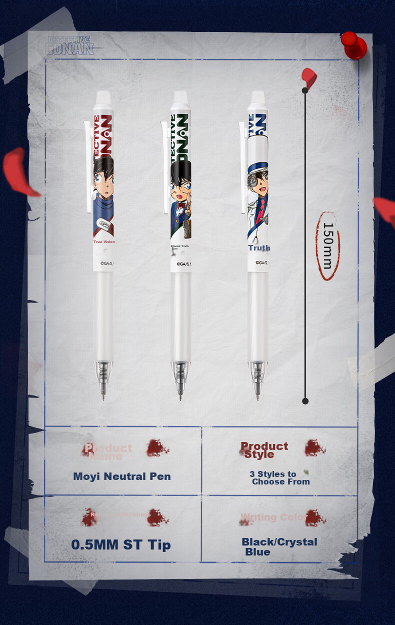 AIHAO [Back to School Essential] Detective Conan Co-Branded Elementary School Student Retractable Erasable Pen, ST Tip 0.5mm, Erasable Gel Ink Pen, Hot Erasable Pen, Crystal Blue, D2222 3