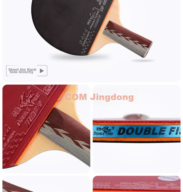 DOUBLE FISH Table Tennis Racket Double Pair Set Straight Handle Penhold Grip 4D Four-Star Soldier Table Tennis Racket 2 Pieces with 6 Balls Included 8