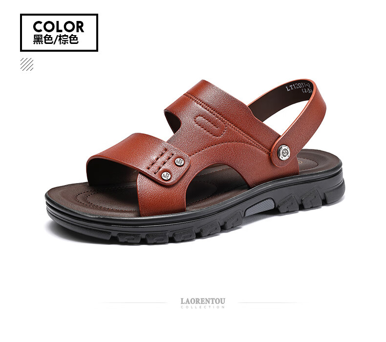 LAORENTOU Men's Beach Sandals Summer Breathable First Layer Cowhide Massage Sole Slippers Outdoor Casual Shoes LT12031 Black Size 40 9