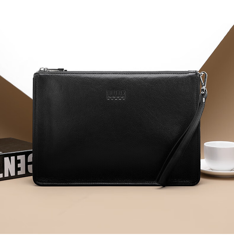 ELLE HOMME Men's Clutch Bag, High-Quality Top-Layer Leather Zipper Wallet, Large Capacity Handbag, Fashionable Men's Bag, 01850 Black, Birthday Gift for Boyfriend 2