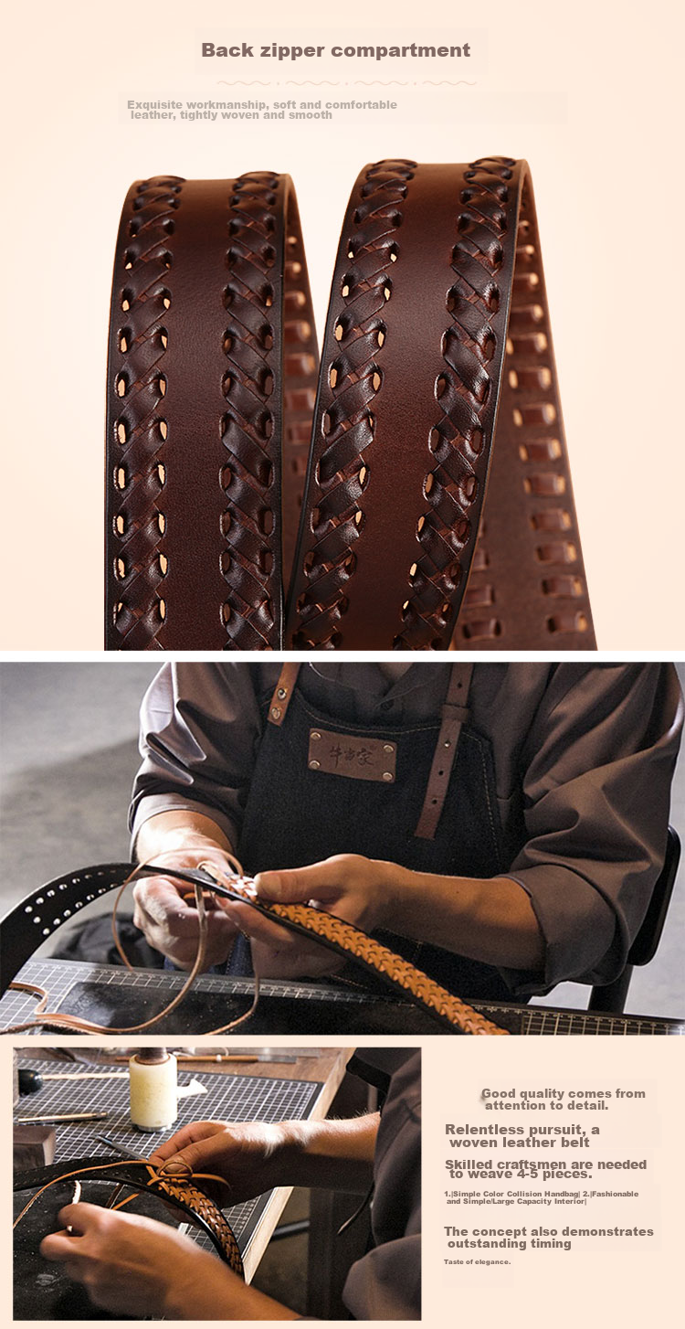 Cattlesboss Leather Belt for Men, Cowhide Waistband with Pin Buckle, Top-Grain Leather with Copper Buckle, Handwoven 1977, Dark Brown, 110cm 7