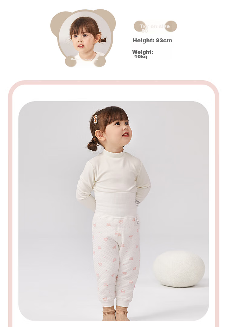 Labi Baby Toddler Baby Belly Protection Pants Autumn Winter Boys Girls Base Layer Sleep Pants Kids Thermal Pants 2-Pack Bear Pink Size 100 15
