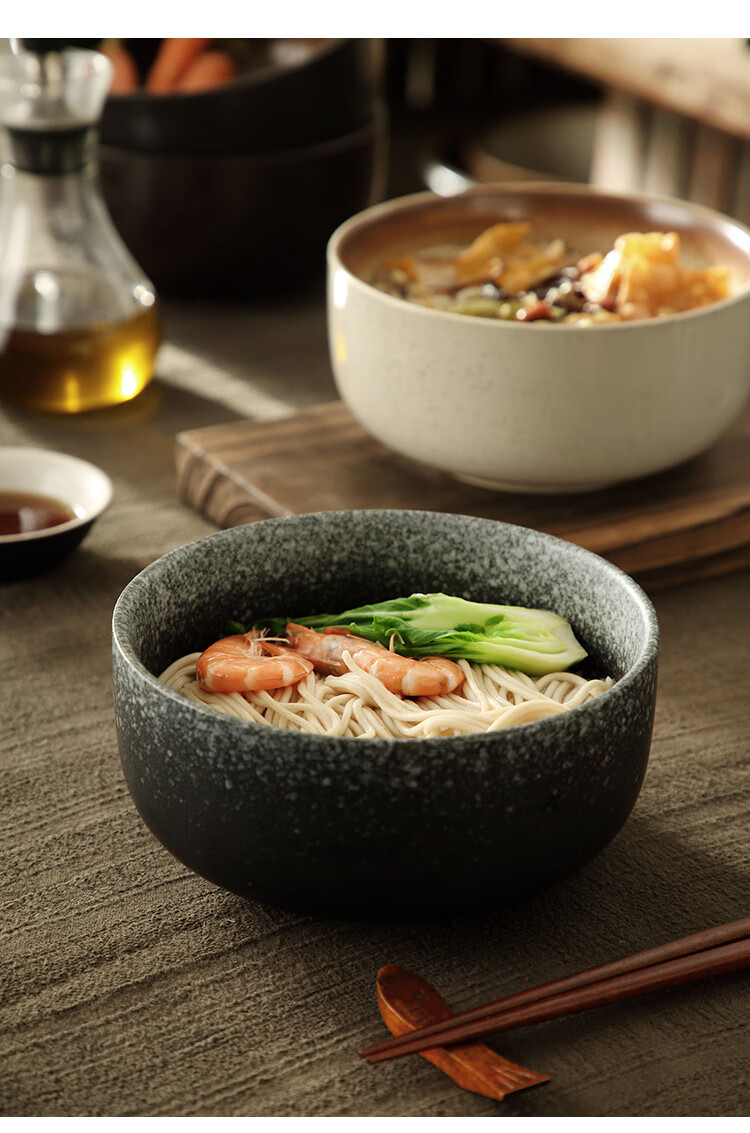 PINYU Japanese-Style Ramen Bowl, Tableware Noodle Bowl, Large Home Use Bowl for Noodles And Soup, Heat-Resistant Ceramic Soup And Noodle Bowl [White] 12