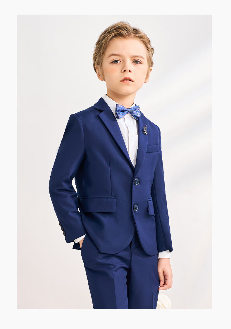 Luomeng Children's Suit Set, Stylish Boy's Flower Boy Host Formal Wear, Boy's Piano Performance Outfit, Navy Blue, Size 170 26