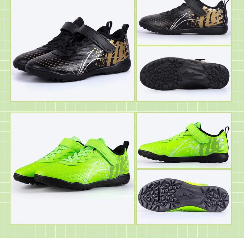 Li-Ning Children's Soccer Shoes with Molded Studs TF6 for Boys Aged 12 And Up, Big Kids, Teenagers, Velcro Professional Training Sports Shoes Size 34 8