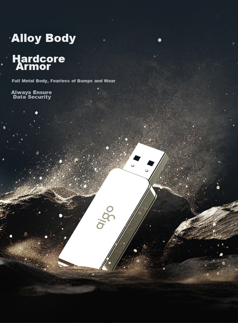 Aigo 128GB USB3.2 Flash Drive, High-Speed Office Computer USB Drive, Read Speed 220MB/s, Customizable Metal USB Drive, Large Capacity Storage USB Drive, U330 Series 10