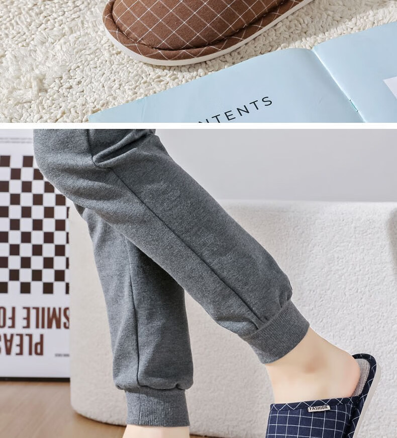 Huameijianbu Versatile Thick-Soled Couple Cotton Slippers for Indoor And Outdoor Use, Fleece-Lined Warm Cotton Slippers HM2258 Brown Size 44-45 29