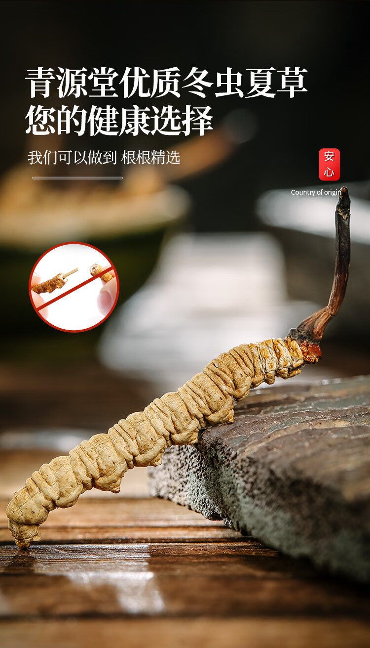 青源堂 冬虫夏草3条/g 精选品质无断草高洁净饱满冻干虫草1g装