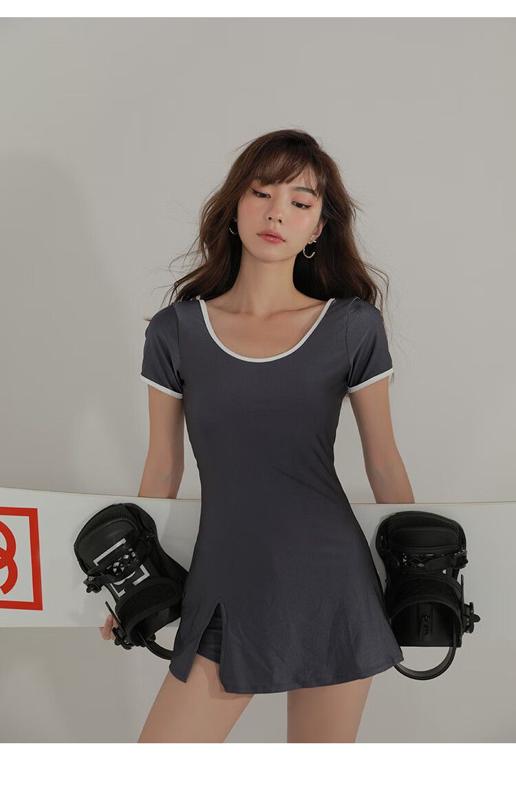 OMOM Conservative One-Piece Swimsuit for Women, Korean Style, Slimming, Tummy Control, Suitable for Hot Springs, Skirt-Like Design, Instagram Trendy Swimwear, Black, Size L 9