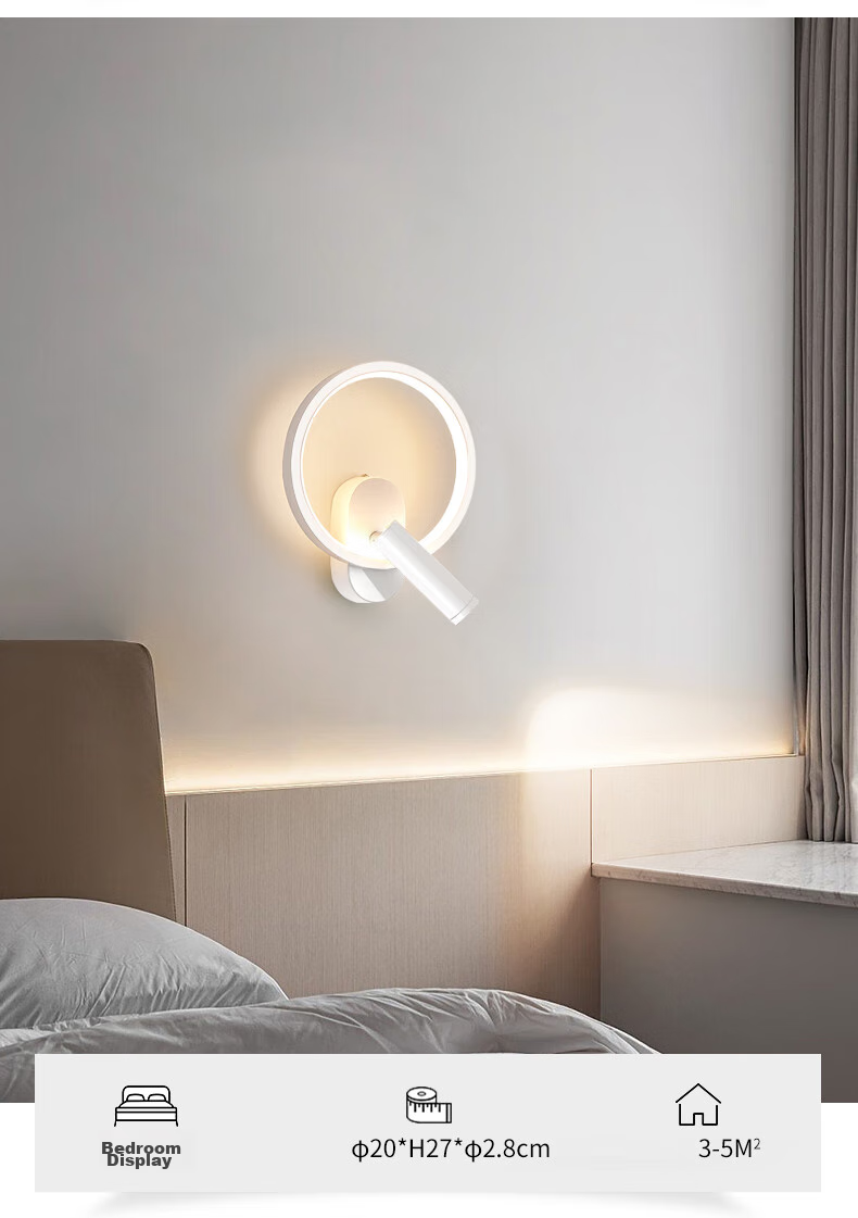 Dengling Wall Lamp, Full Spectrum Eye Protection LED, Bedroom Bedside Reading Light, Rotating with Spotlight, Modern Minimalist Lighting Fixture 12