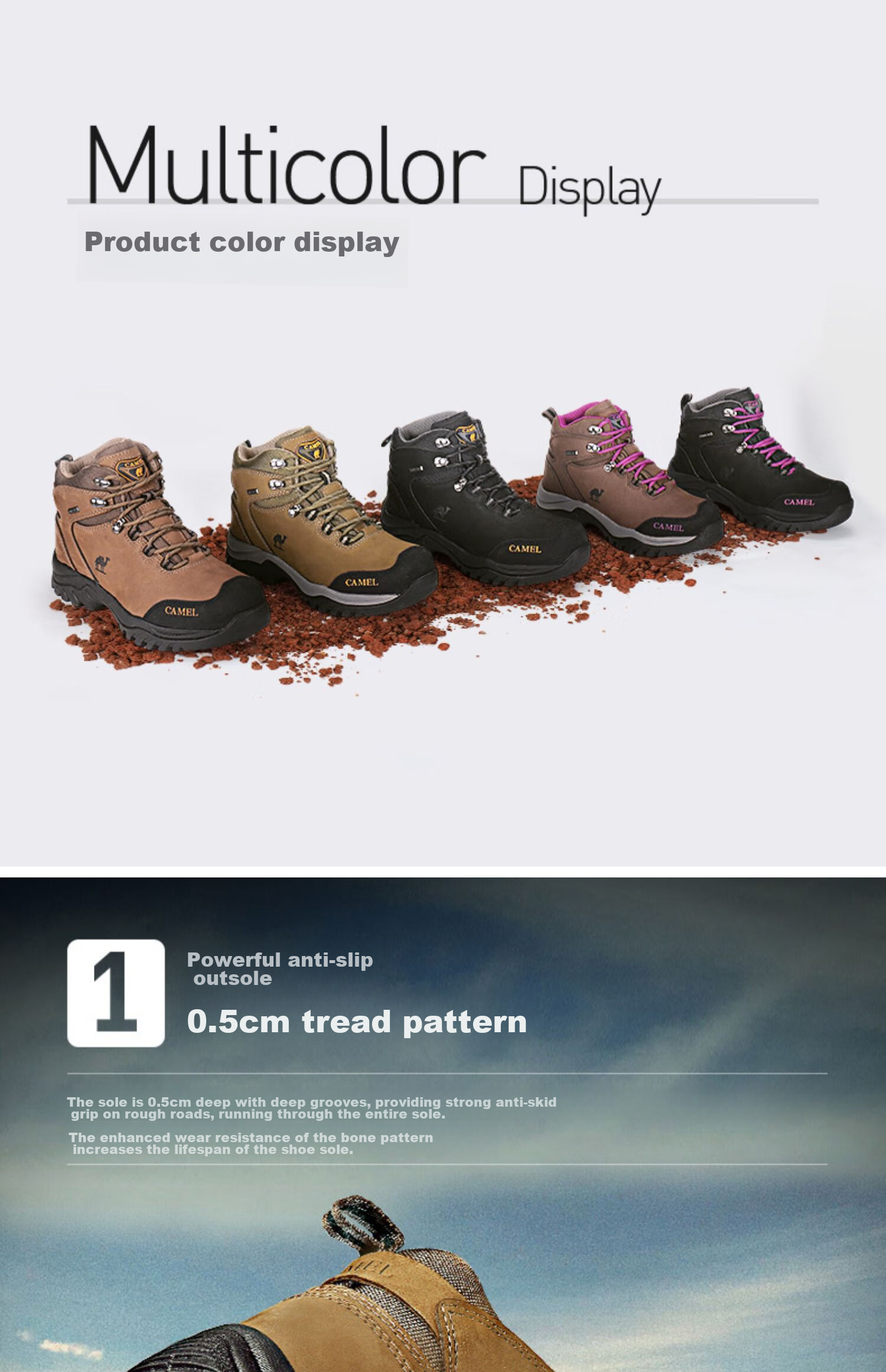 CAMEL Outdoor Hiking Boots for Men And Women, Waterproof Non-Slip Trekking Shoes with Shock Absorption, Wear-Resistant High-Top Work Boots Made of Cowhide Leather 3