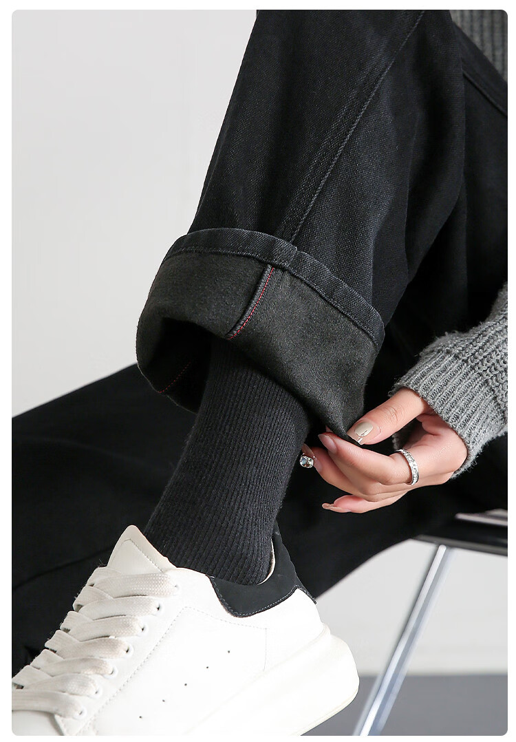 Dme Loose-Fitting Dad Pants Winter Harem Pants Women's Carrot Pants Fleece-Lined Jeans Women's Fleece-Lined Night Black S 33