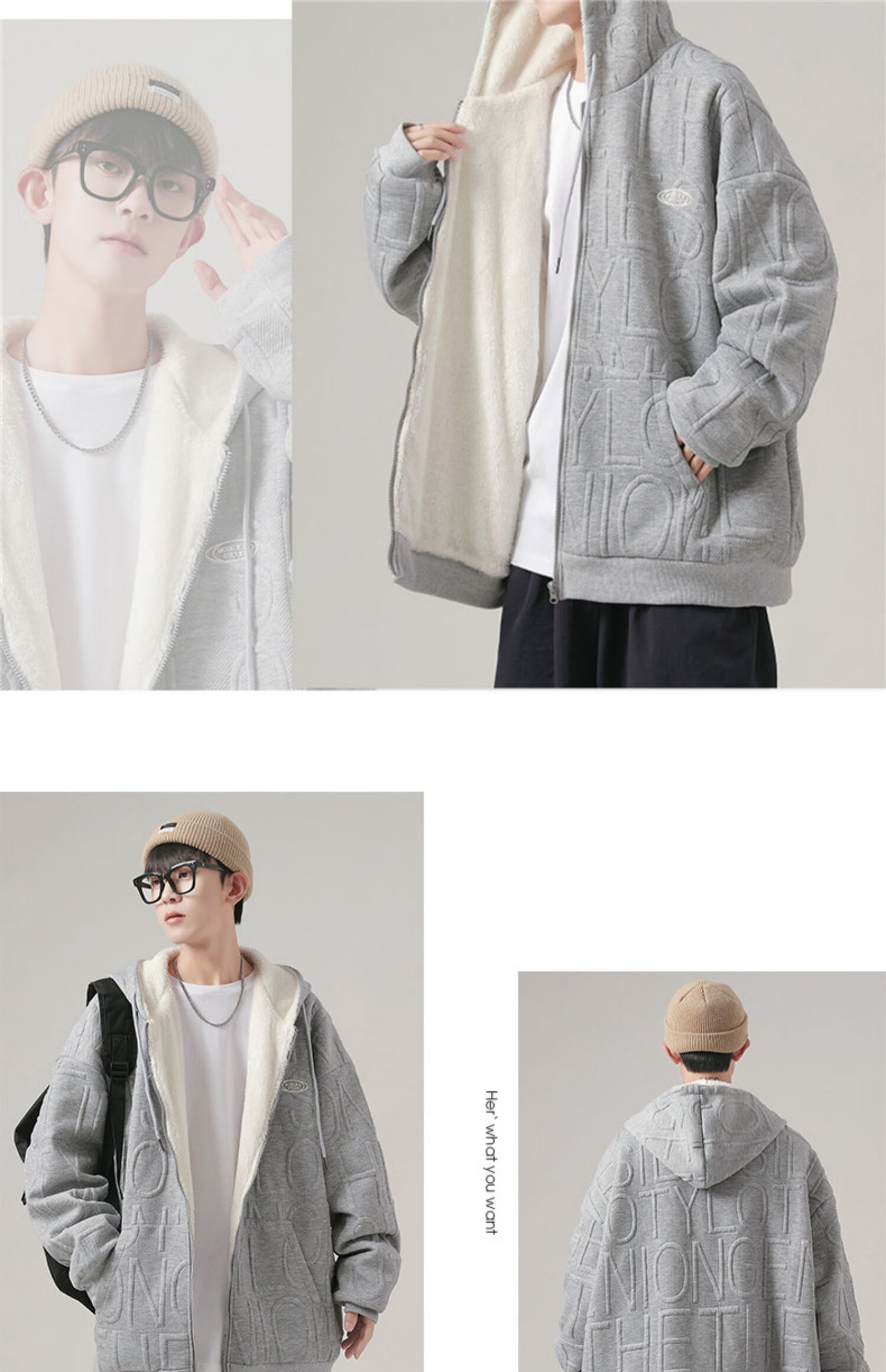 I'M DAVID Men's Autumn And Winter Jacket, Korean Style, Fleece-Lined, Thickened, Cold-Resistant, Warm, Loose-Fitting, Hooded Sports Jacket for Men, Gray, Size L 8