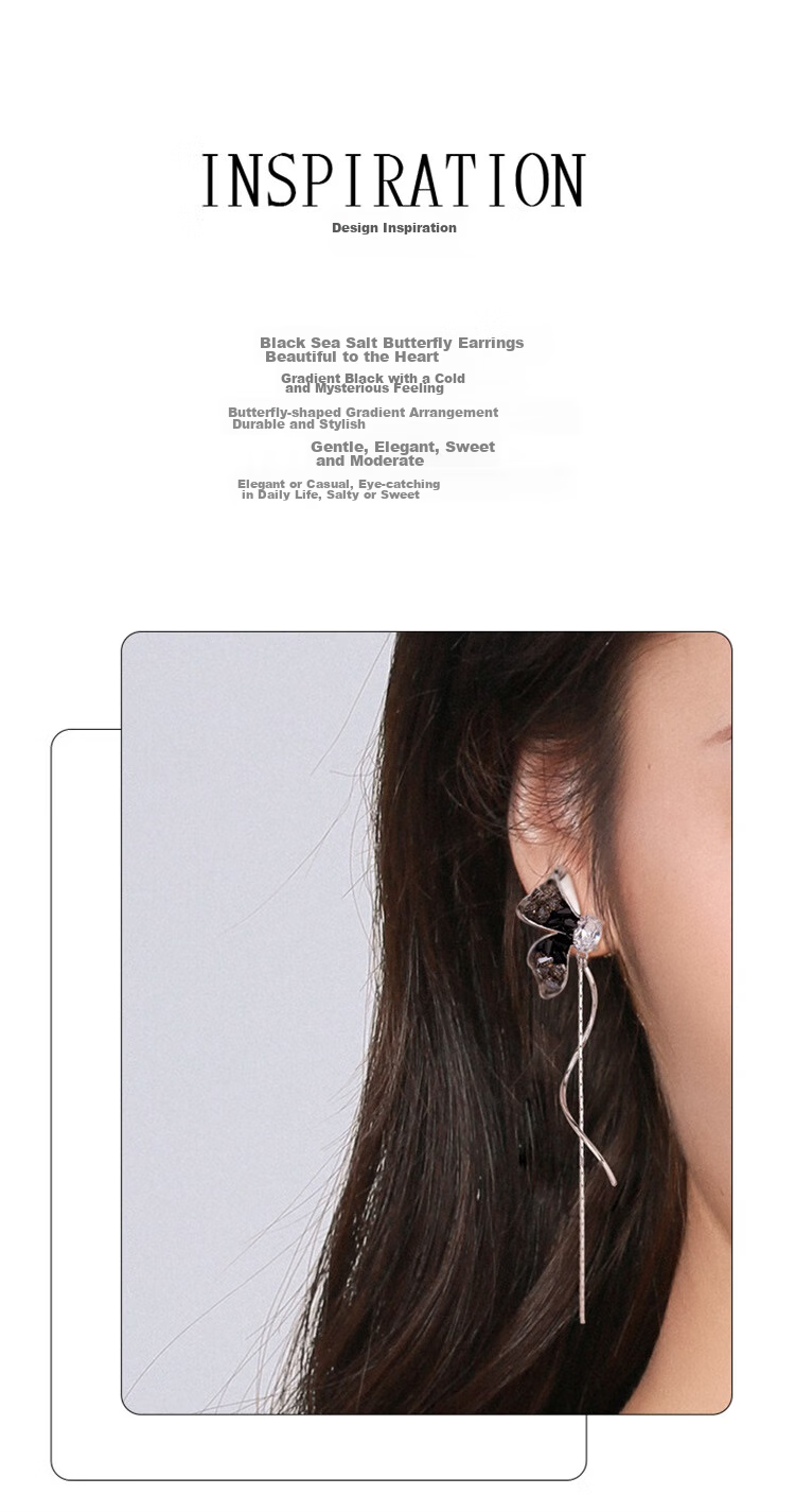 Qlady Gradient Butterfly Tassel Earrings for Women, 2026 New Style Elegant High-End Silver Stud Earrings, Niche Design Ear Jewelry Gift 2