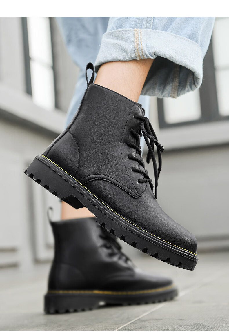 HLA Martin Boots for Men, Autumn And Winter Work Shoes, Men's Boots HAAGZM4EAE290, Black Fleece-Lined, Size 39 7