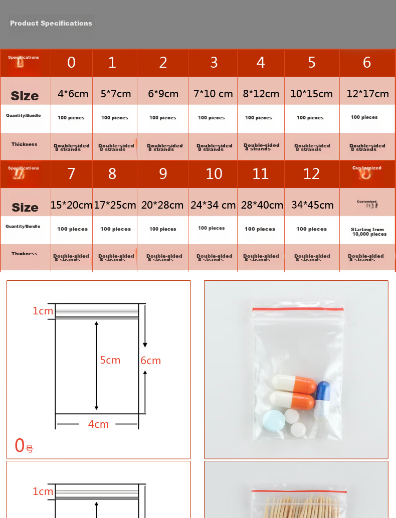 QDZX Self-Sealing Bags No. 4 (8*12cm), 100 Pieces, Food Bags, Fresh-Keeping Bags, PE Bags, Sealed Bags, Waterproof, Moisture-Proof, Dust-Proof Bags 8