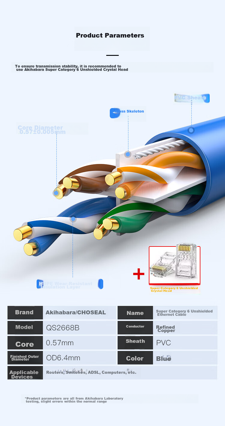 CHOOSEAL (CHOSEAL) CAT6A Unshielded Twisted Pair Cable, 10 Gigabit High-Speed, Pure Copper Core, Original Engineering And Home Installation Box Cable, Blue, 305 Meters, QS2668BT305 3