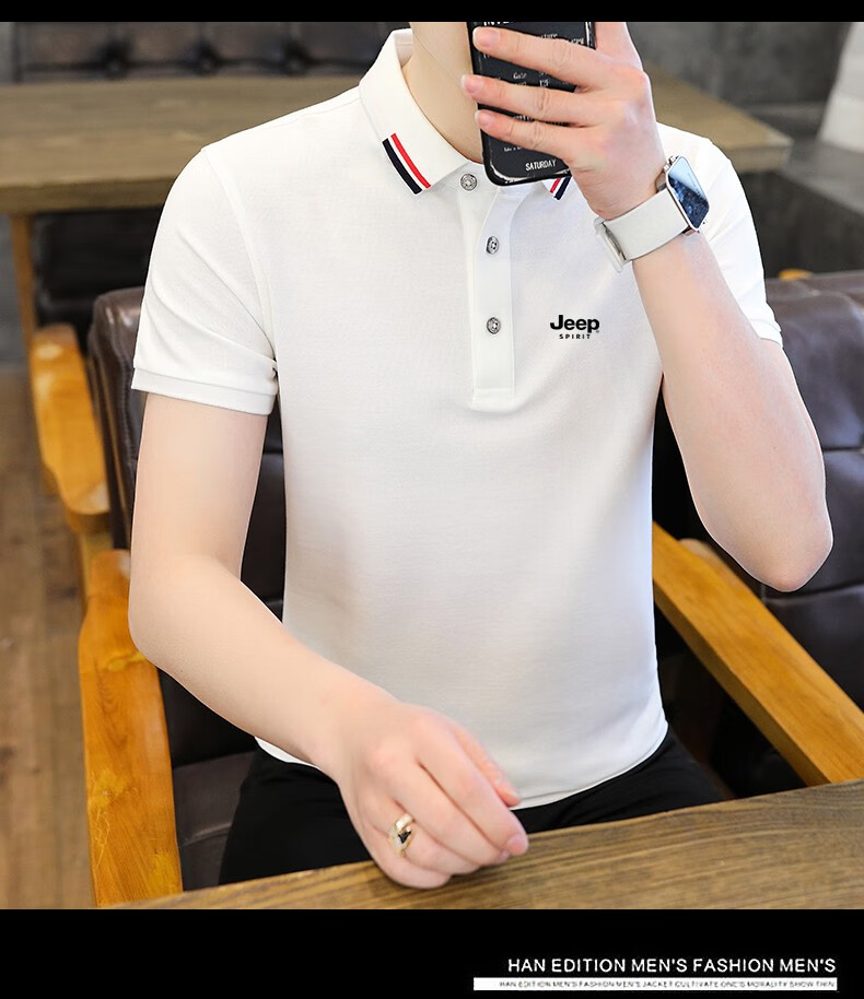 JEEP SPIRIT Men's Short Sleeve T-Shirt Summer Polo Shirt Casual Versatile Top Blue Green 3XL 17
