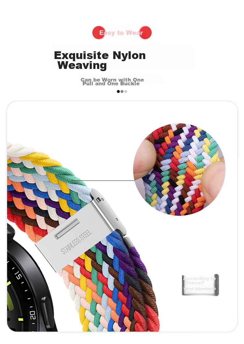 BHO Nylon Braided Loop Watch Strap Compatible with Huawei Watch GT7 Pro/GT6/GT5/GT4/GT3/Watch6/Watch5/4 Pro/3/2/Honor Magic2 Smartwatch 5