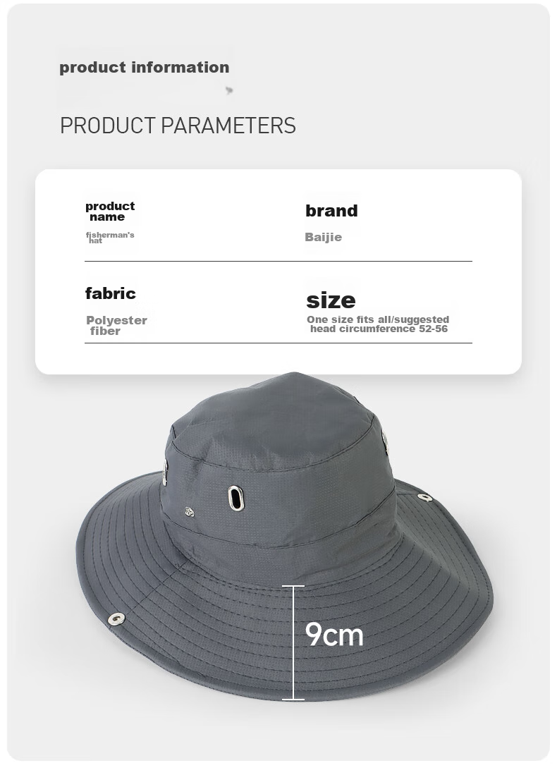 BJ Fisherman Hat Sun Protection Hat Outdoor Hiking Cap for Men And Women, Large Head Circumference Wide Brim Sun Hat Khaki Color 6