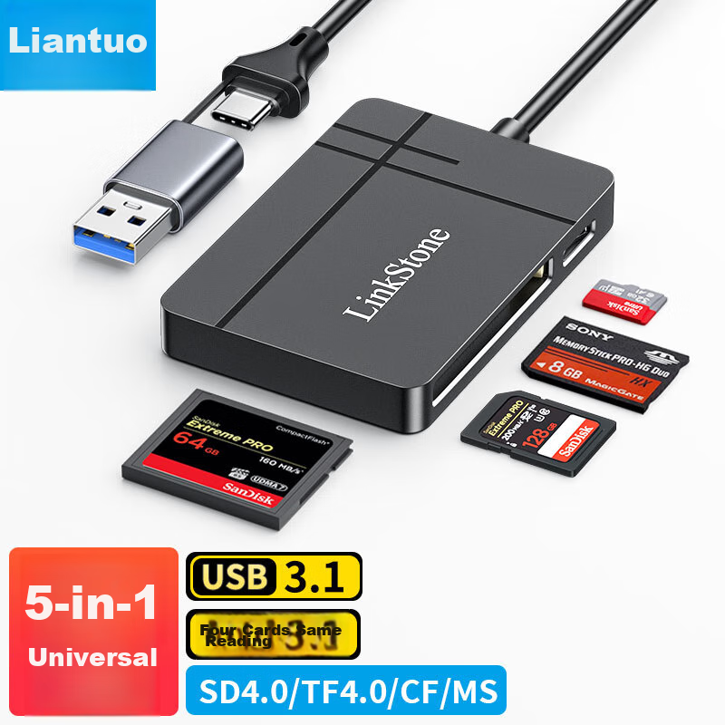 LinkStone Type-C/USB3.1 High-Speed OTG Card Reader SD/TF4.0/CF/MS Supports UHS-I/II Sony Memory Cards, Sony Flash Drives, Digital Cameras, PS5 Game Console
