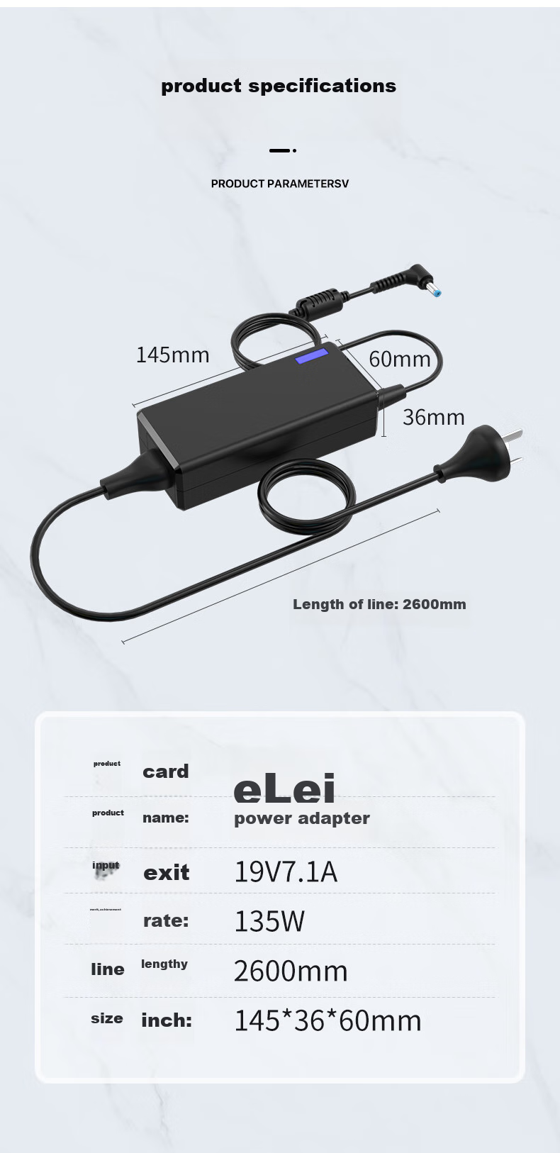 Elei Compatible with Acer Laptop 19V 7.1A, Shadow Knight 3 Laptop Power Adapter, Charger Cable, Charger, 135W DC Interface, 5.5*1.7mm 8