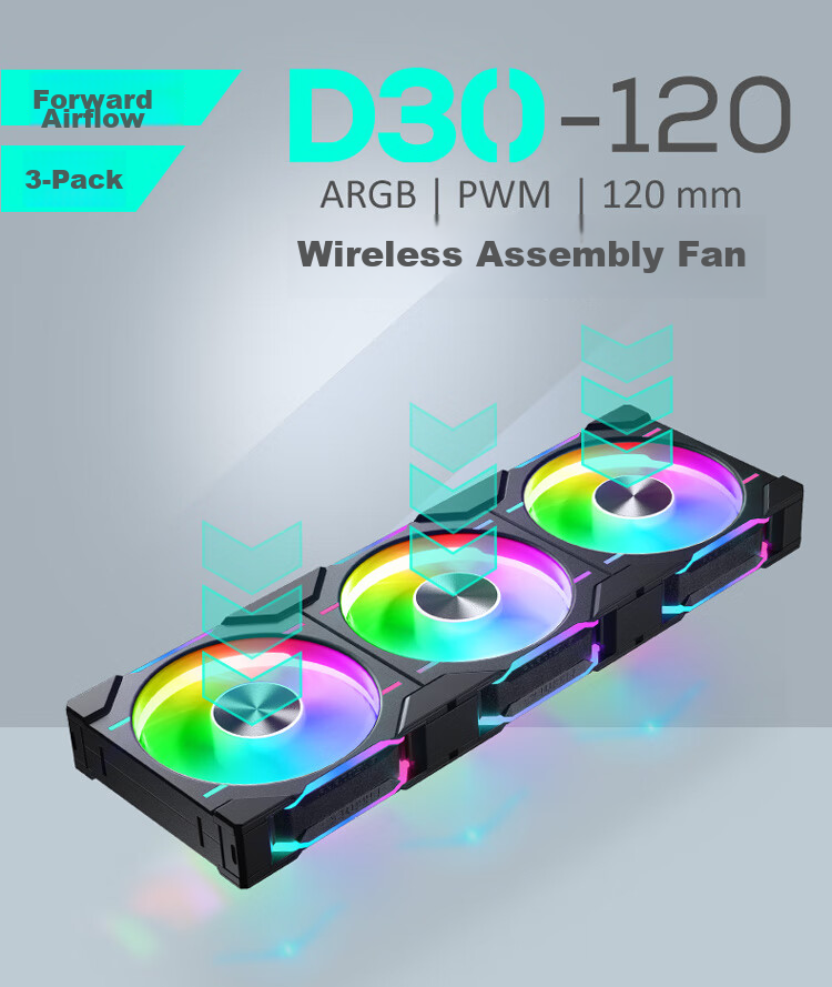 PHANTEKS D30 Building Block Version Zhengye 12cm Case Water Cooling Radiator ARGB Temperature Control Fan (30mm Thick/7 Blades High Air Pressure/Wireless Cable Connection/3-Piece Set/Black) 7