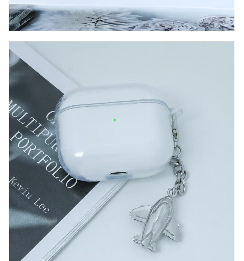 ESCASE AirPods Third Generation Protective Case, AirPods 3 Protective Cover, Apple Wireless Bluetooth Earphone Shockproof Case, Dustproof Transparent Silicone Case, Bare Phone Aesthetic + Airplane Pendant 15