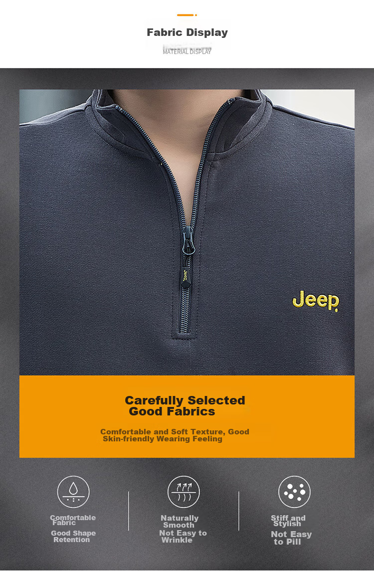 JEEP Men's Sweatshirt, Loose-Fitting Stand-Collar Long-Sleeve T-Shirt for Spring And Autumn, Casual Menswear, Black, XL 3