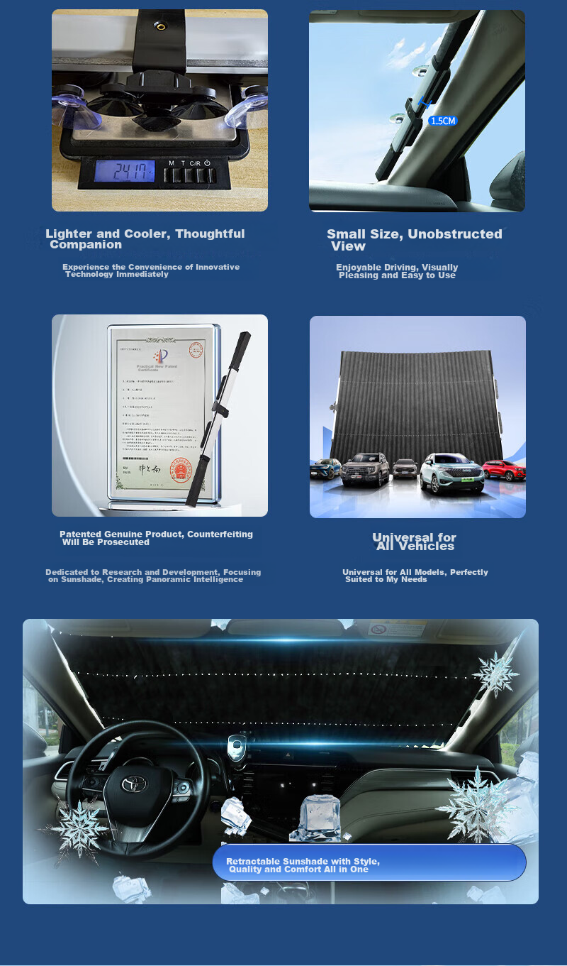 Huashi Car Sunshade, Front Windshield Automatic Retractable Suction Cup Type, Specialized Car Sunshade, Windshield Sunshade And Heat Insulatio 2