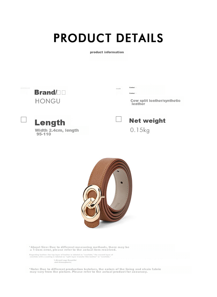 HONGU Women's Belt, Cowhide Waistband, Slim Waist Belt, Trendy Leather Strap, Birthday Gift for Girlfriend 4