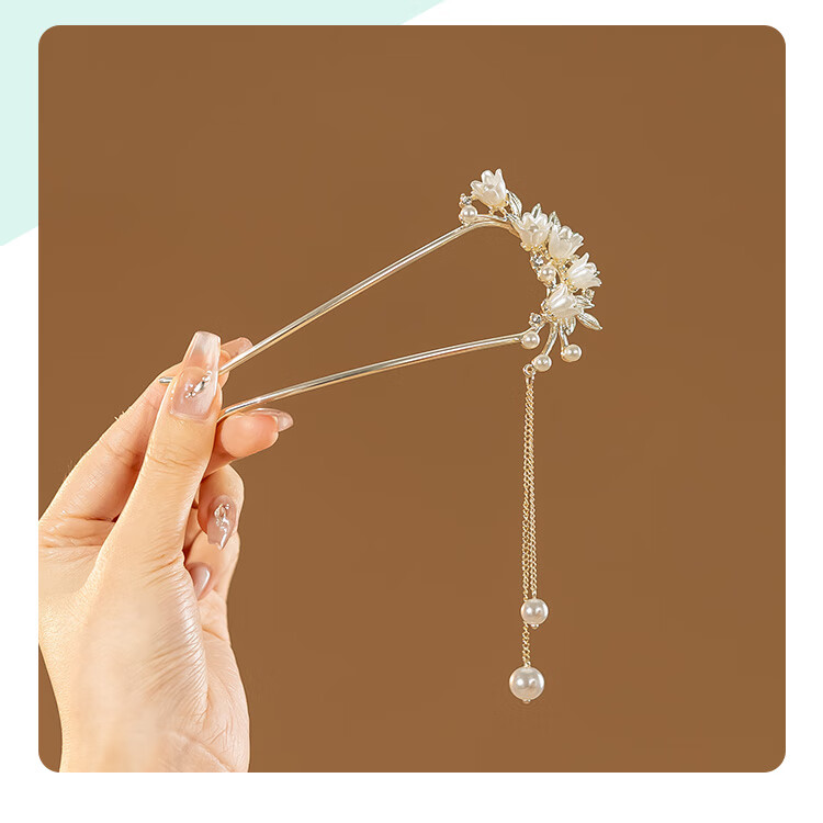 CHIMERA U-Shaped Hairpin New Chinese Style Lily of the Valley Hair Bun Pin Hair Accessory Qipao Hanfu Women's Birthday Gift 8