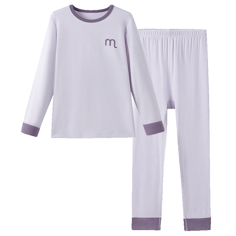 YING BO LUN Thermal Wool Heating Boys and Girls Long Johns Set Autumn Clothes Round Neck Pajamas 81117 Purple Size 110