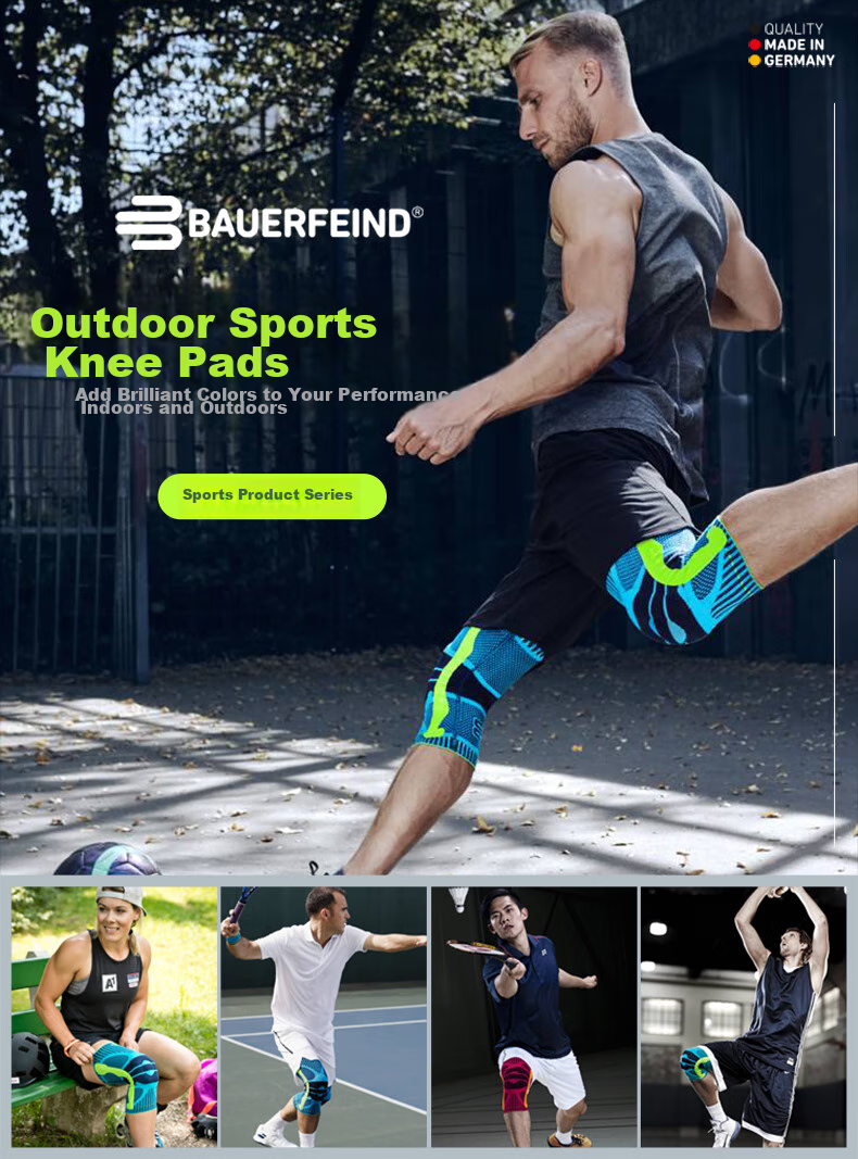BAUERFEIND Sports Knee Brace, Summer Basketball Running Meniscus Knee Support Pad, Blue XXL Single Piece 1