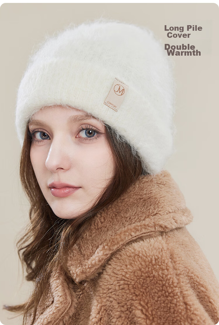 JIUMU Alpaca Wool Warm Knit Hat, Autumn And Winter Knitted Cap, Cold Hat, Winter Hat, Outdoor Ear Protection Hat for Women in Cold Weather 5