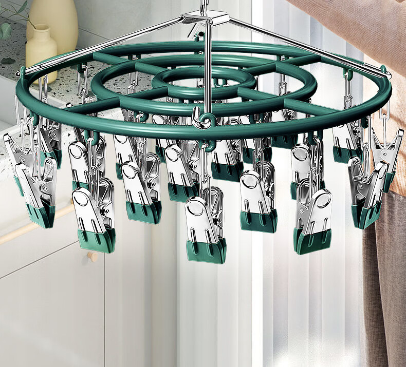 MENGTING Stainless Steel Sock Hanger, Multi-Clip Clothes Drying Rack for Home Use, Windproof Underwear Hanger, Blue, 24 Clips 2